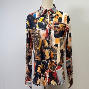 Tizzie Cape Cod Rock & Roll Print Button-Up Shirt Size Medium